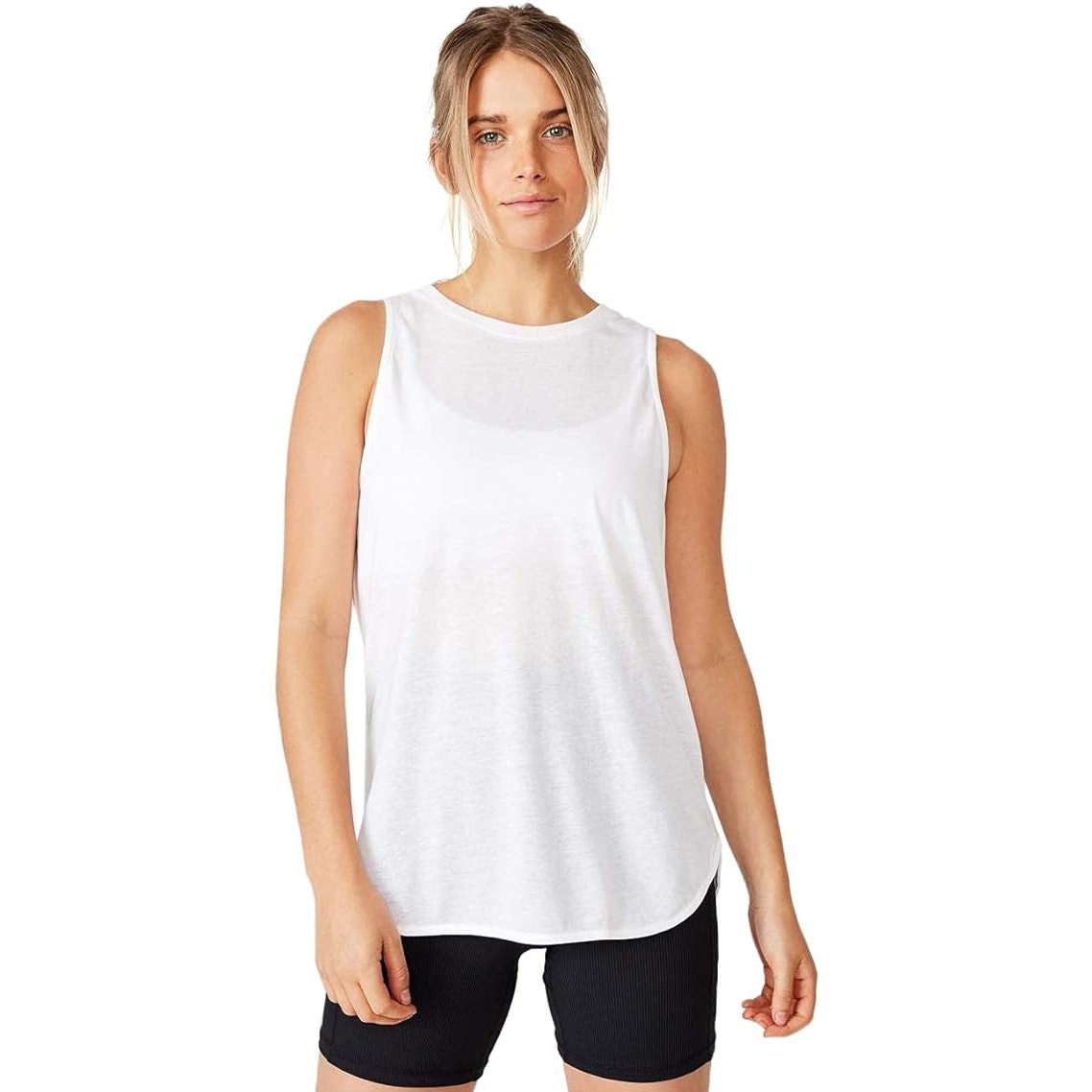 Cotton On Body Womens Active Tank Top Small White Curve Hem Relaxed NWT