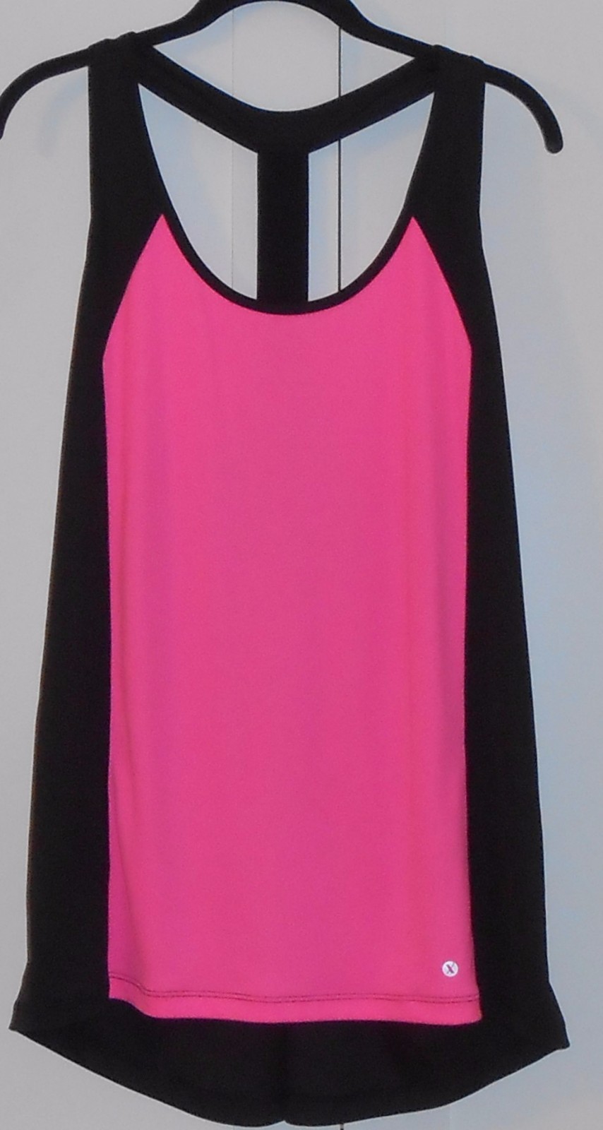 XERSION PINK/BLACK DOUBLE COLOR BLOCK ELASTIC BACK RACER BACK TANK/SIZE XLARGE