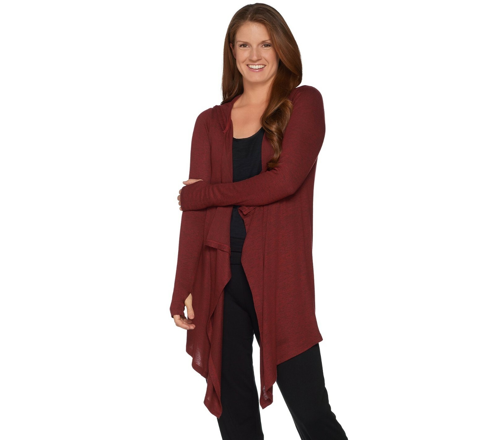 ANYBODY CHIC BRUSHED HACCI HOODED DRAPE CASCADE FRONT CARDIGAN NEW $ 55