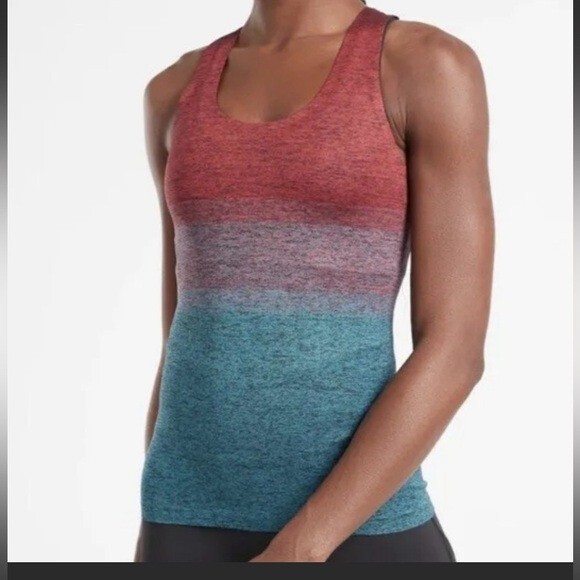 Athleta Red Blue Gradient Tank Racerback Fitted Stretch Womens Sz S NWT