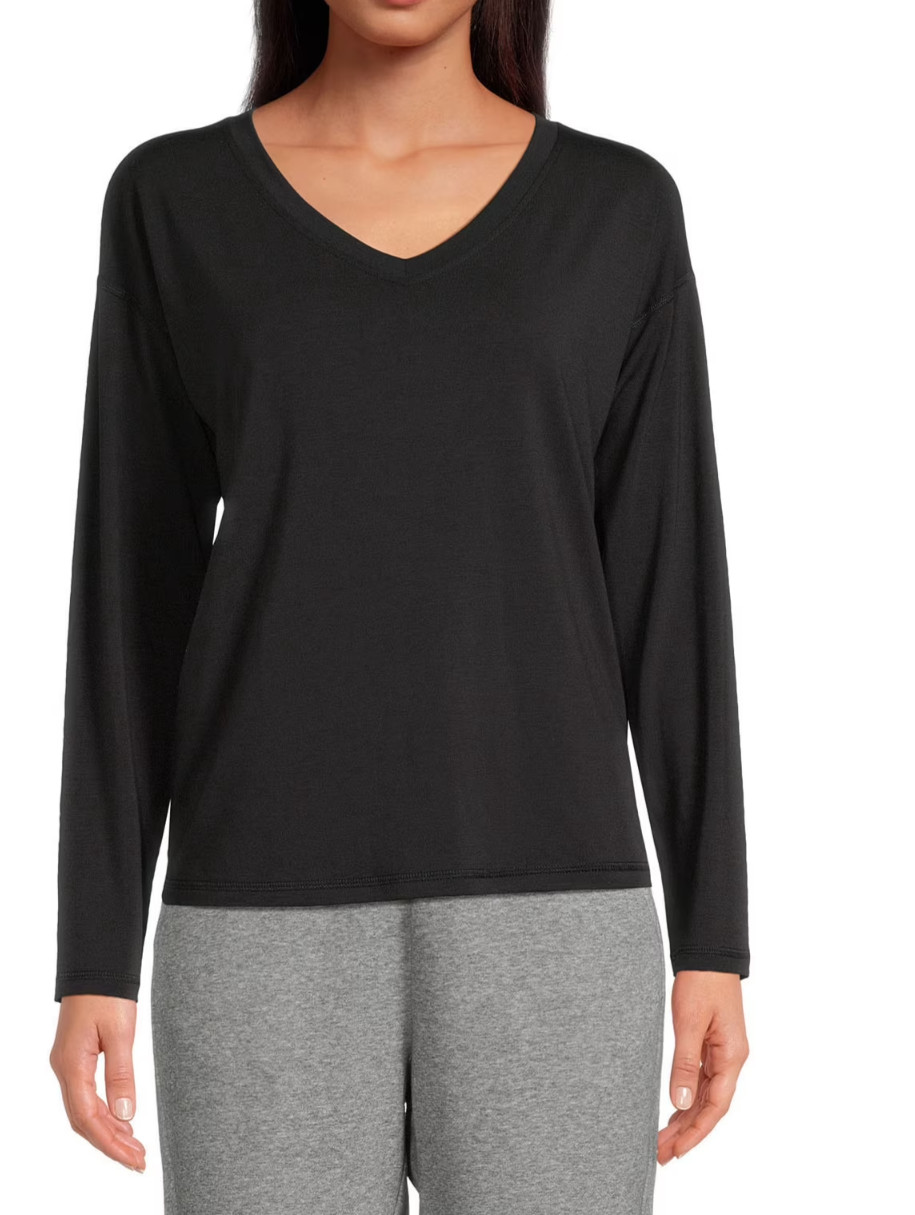 Athletic Works Womens T-Shirt Sz L Black Soot Dri More Boxy Long Sleeves Active