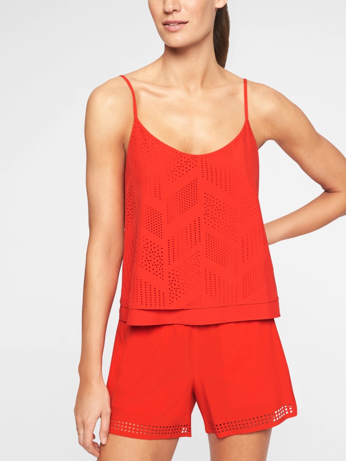 Athleta Perforated Cami XL Saffron Red Orange Athletic Tank Adjustable Strap NWT