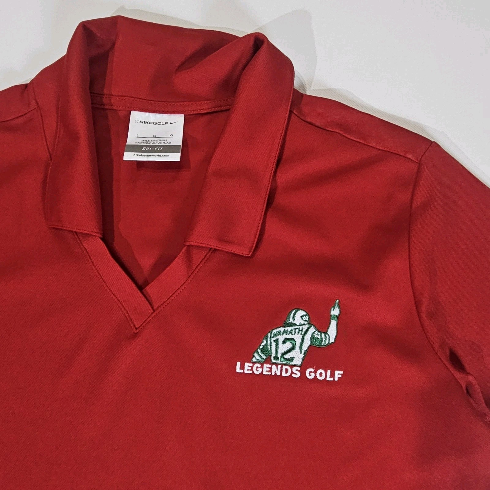 Joe Namath Nike Polo Shirt Womens Large Red Legends Golf Limited Edition Logo
