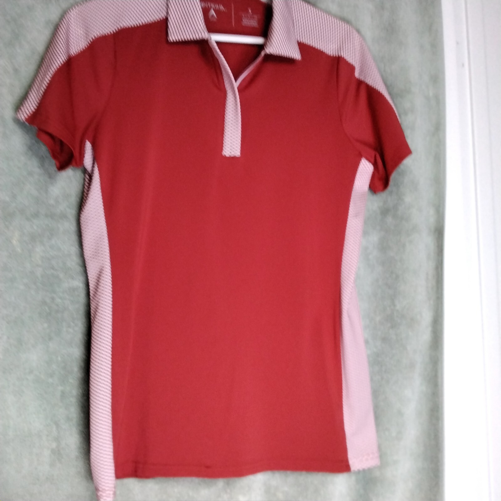 Antigua Polo Shirt Womens Size S Red Pink Geometric Zip Short Sleeve Performanc