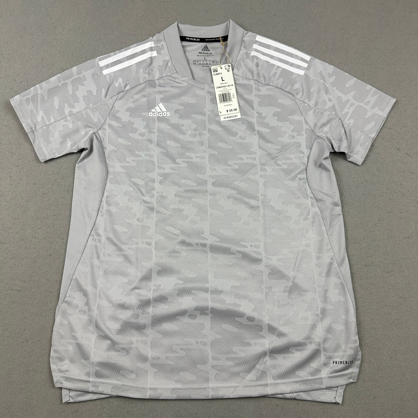 Adidas Jersey Women Large L Light Grey Camo Condivo 21 Primeblue Soccer L