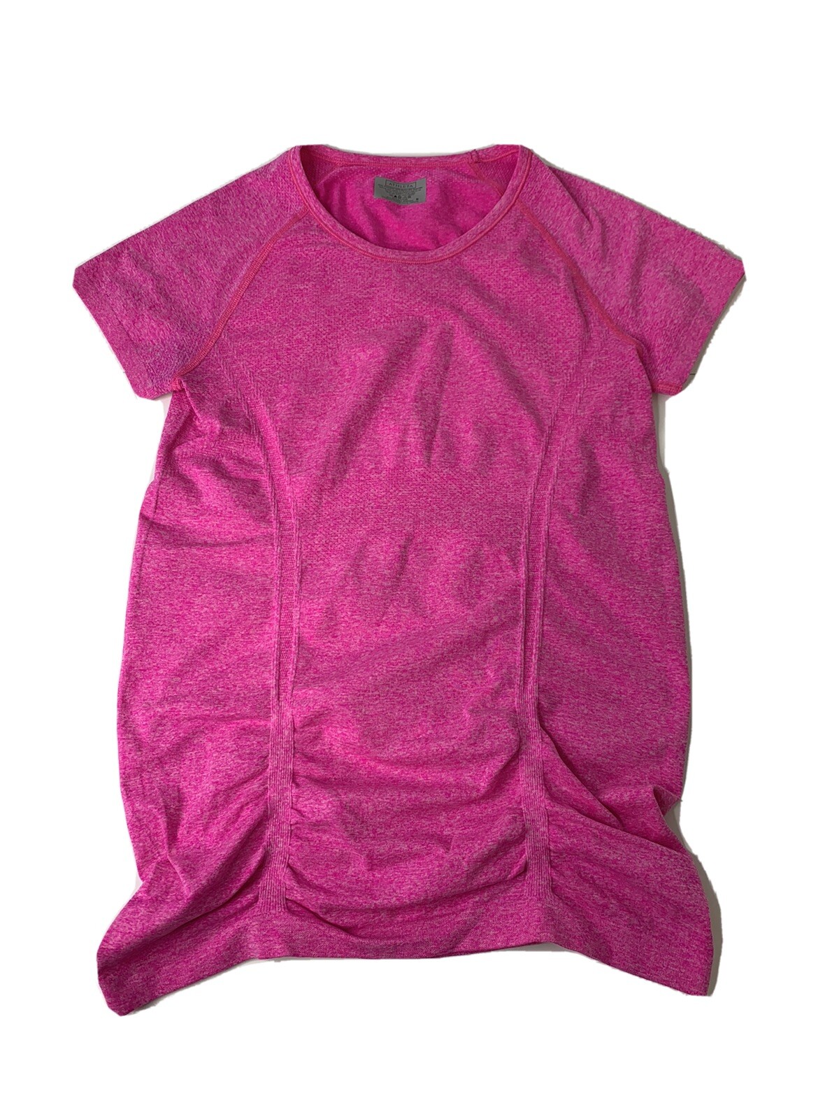 Athleta Fastest Track Short Sleeve Pink Ruched Workout Tee Womens Small 438563