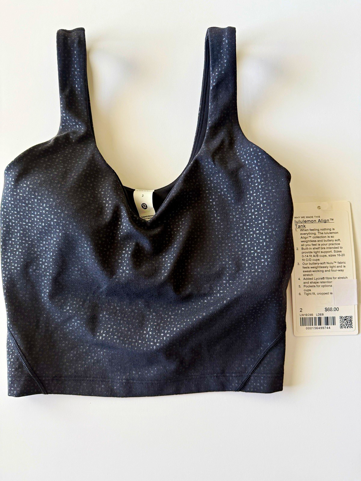 lululemon Align Tank Lace Dot Embossed Black Built-In Bra Womens Sz 2 NWT $68