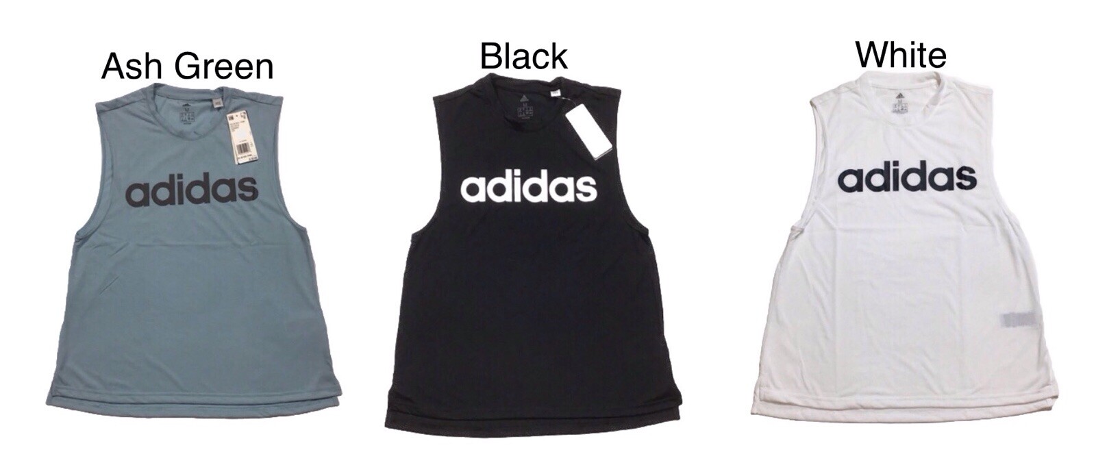 Adidas Womens Tank Top Shirt White Black Green Small Medium or Large Sleeveless
