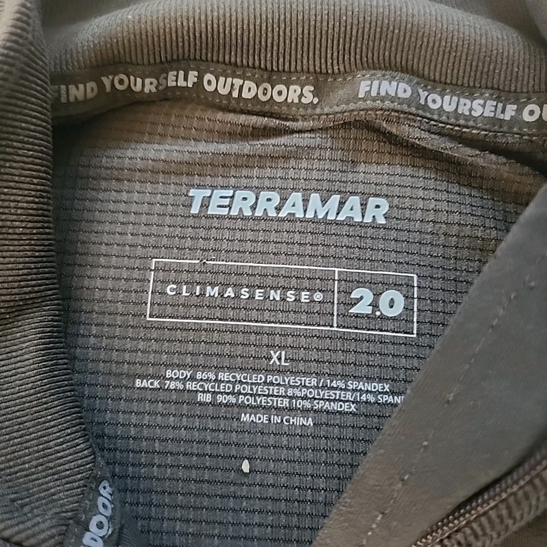 Terramar 1/2 Zip Army Green Performance Shirt Top XL Thumbholes Long Sleeve