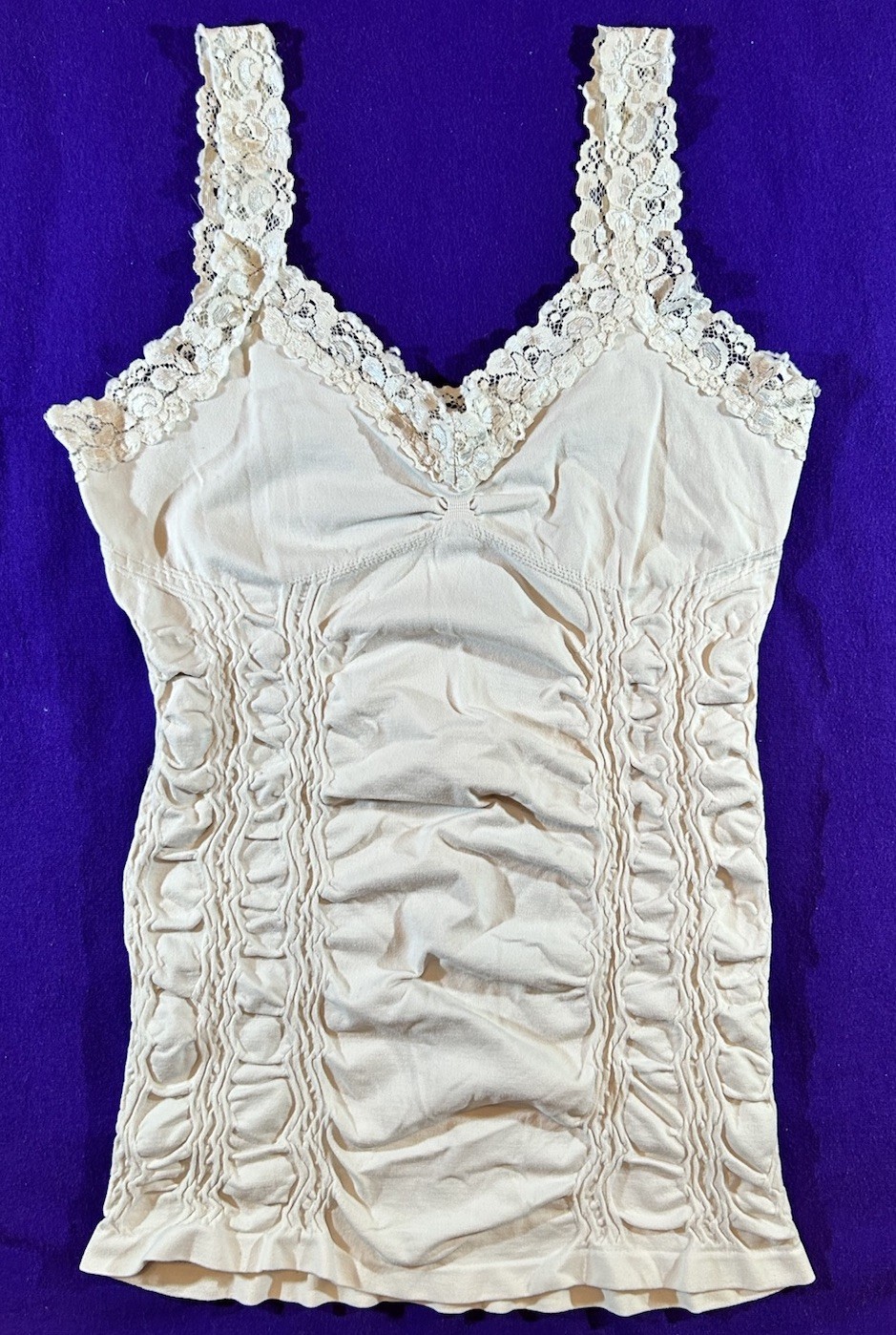 M. RENA Women’s ONE SIZE Compression Lace Cami Tank Shirt Top U.S.A. Ivory