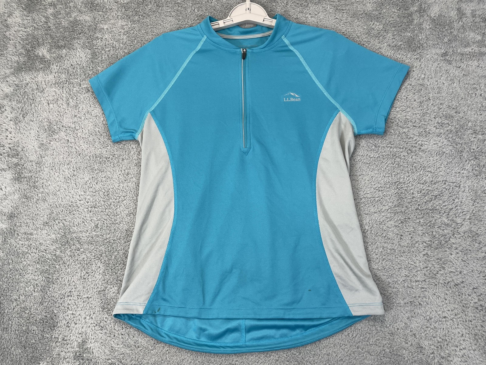 LL Bean Cycling Shirt Womens Medium Blue Half Zip Reflective Pockets Bike Top