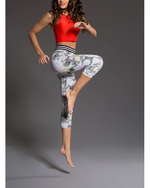 ONZIE White Multicolor Iridescent Mirror Cropped Capri Leggings S/M Small Medium