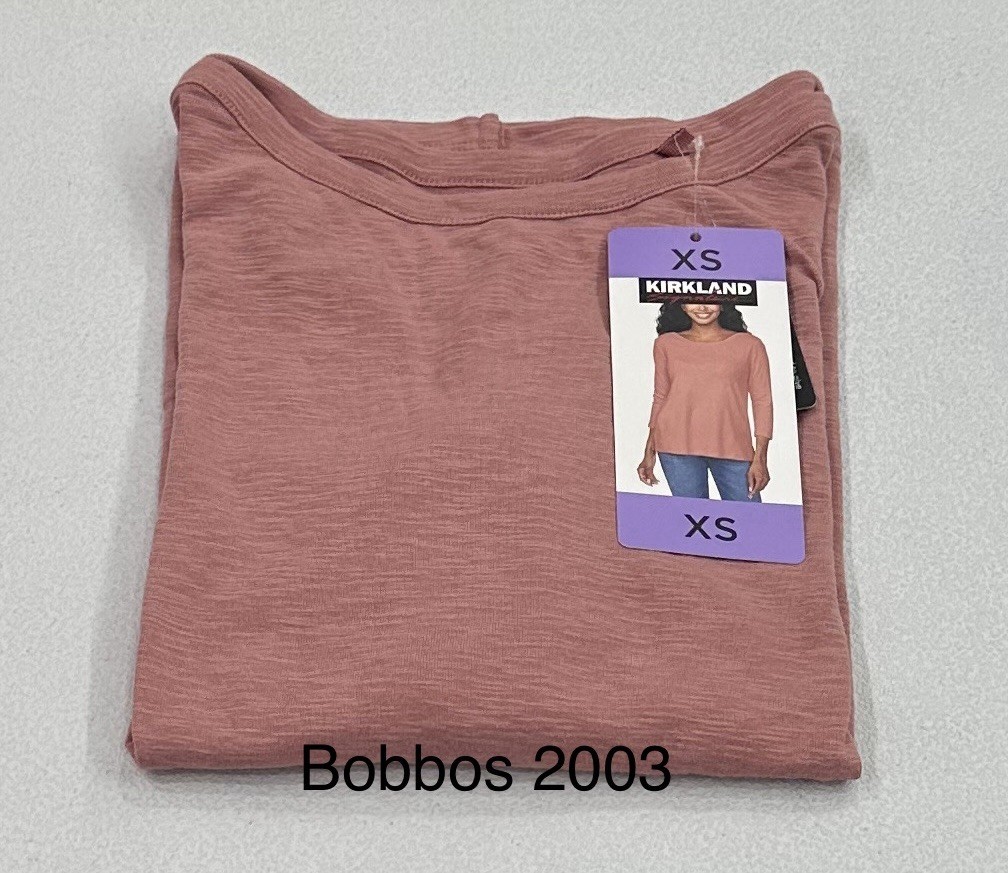 Kirkland Signature Women’s 3/4 Sleeve Boatneck Slub Tee, Pink, Size XS