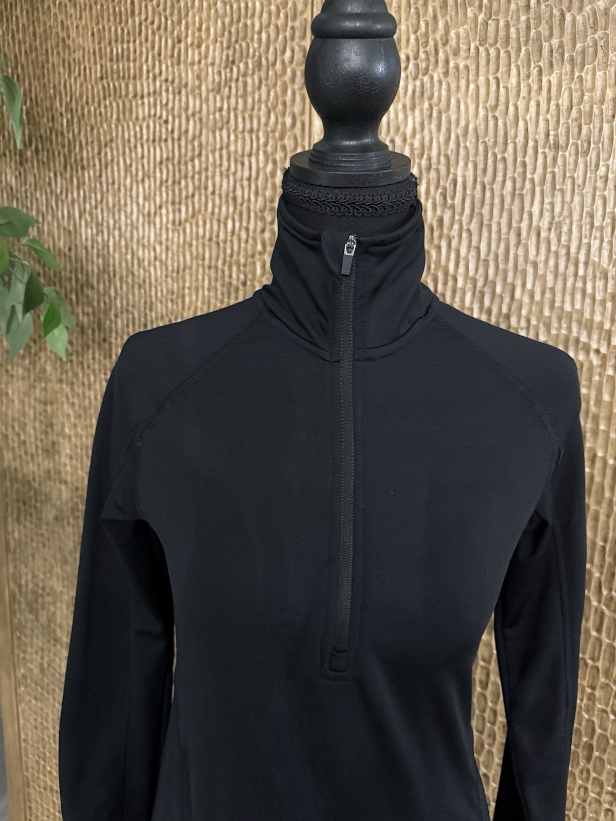 Mondetta Pullover Black Solid Women XS 1/4 Zip Stretch Mock Neck Long Sleeve