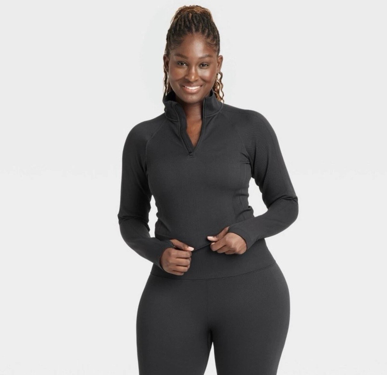 NWT~ All in Motion sz XL Black 1/2 Zip Femme Knit Pullover Jacket Cropped AQ4