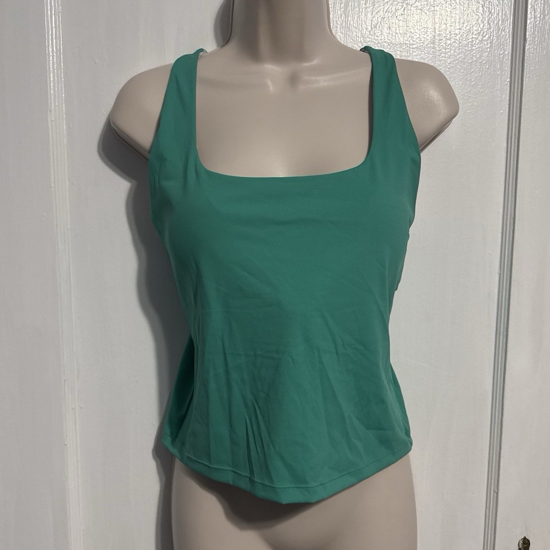 Women’s Green Activewear Racerback Tank Square Neck Mesh Stretch XL