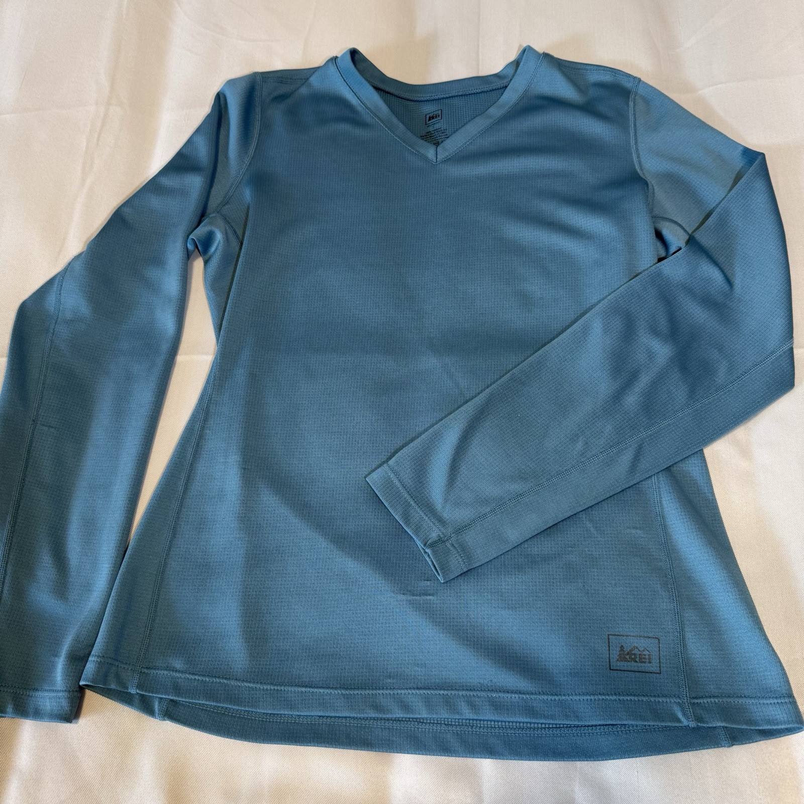 REI Women’s Long Sleeve V-Neck Athletic Fit Stretch Knit T-Shirt S Teal