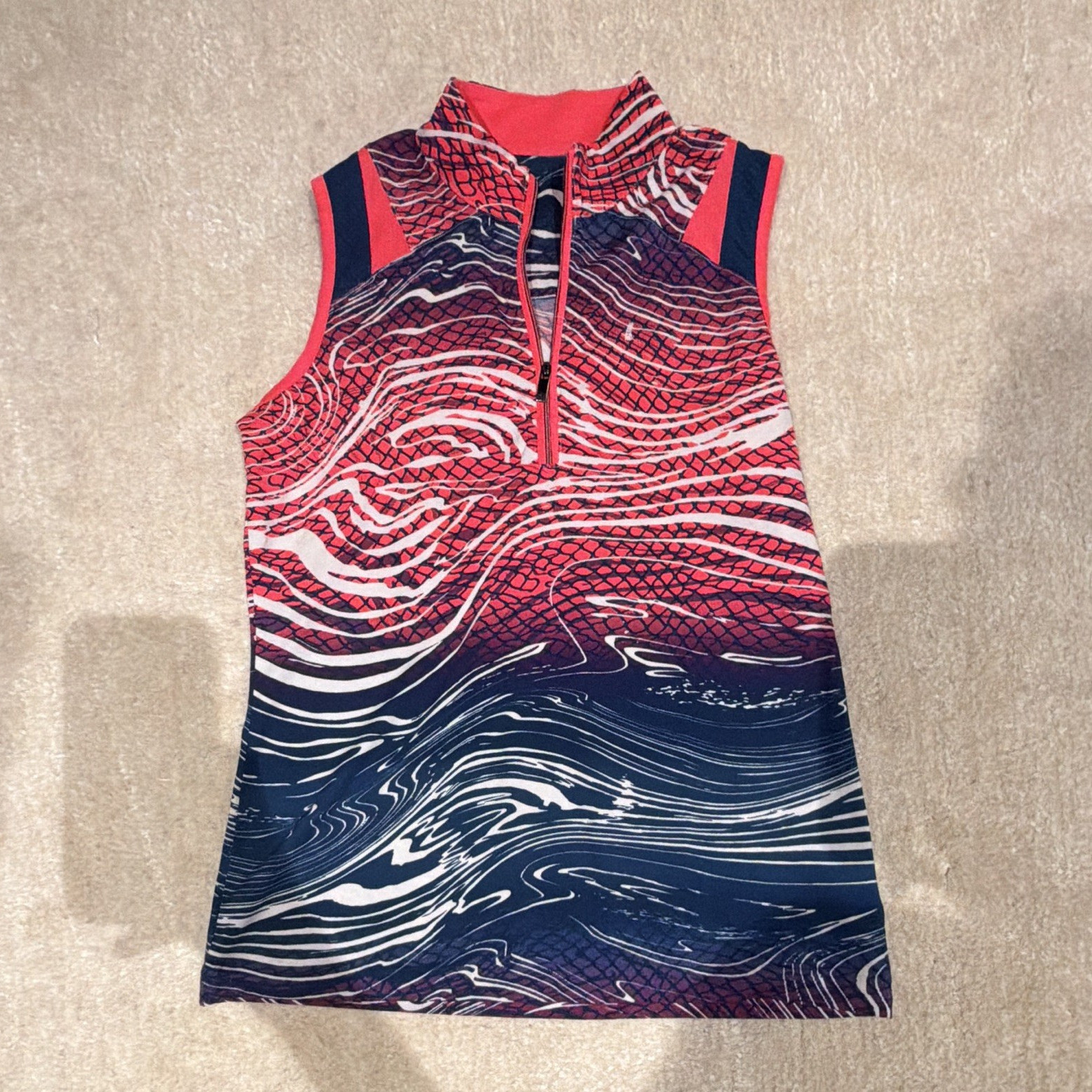 Tail Women’s Half-Zip Mock Neck Sleeveless Stretch Tank Top S pink/Navy/White