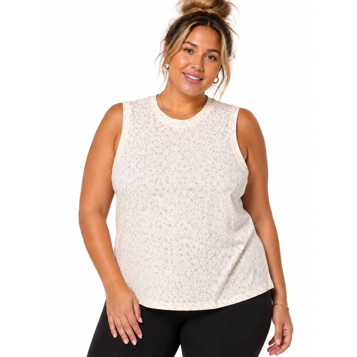 Women’s Sleeveless Burnout Leopard Print Tank Top Crew Neck Beige Plus Size NWT
