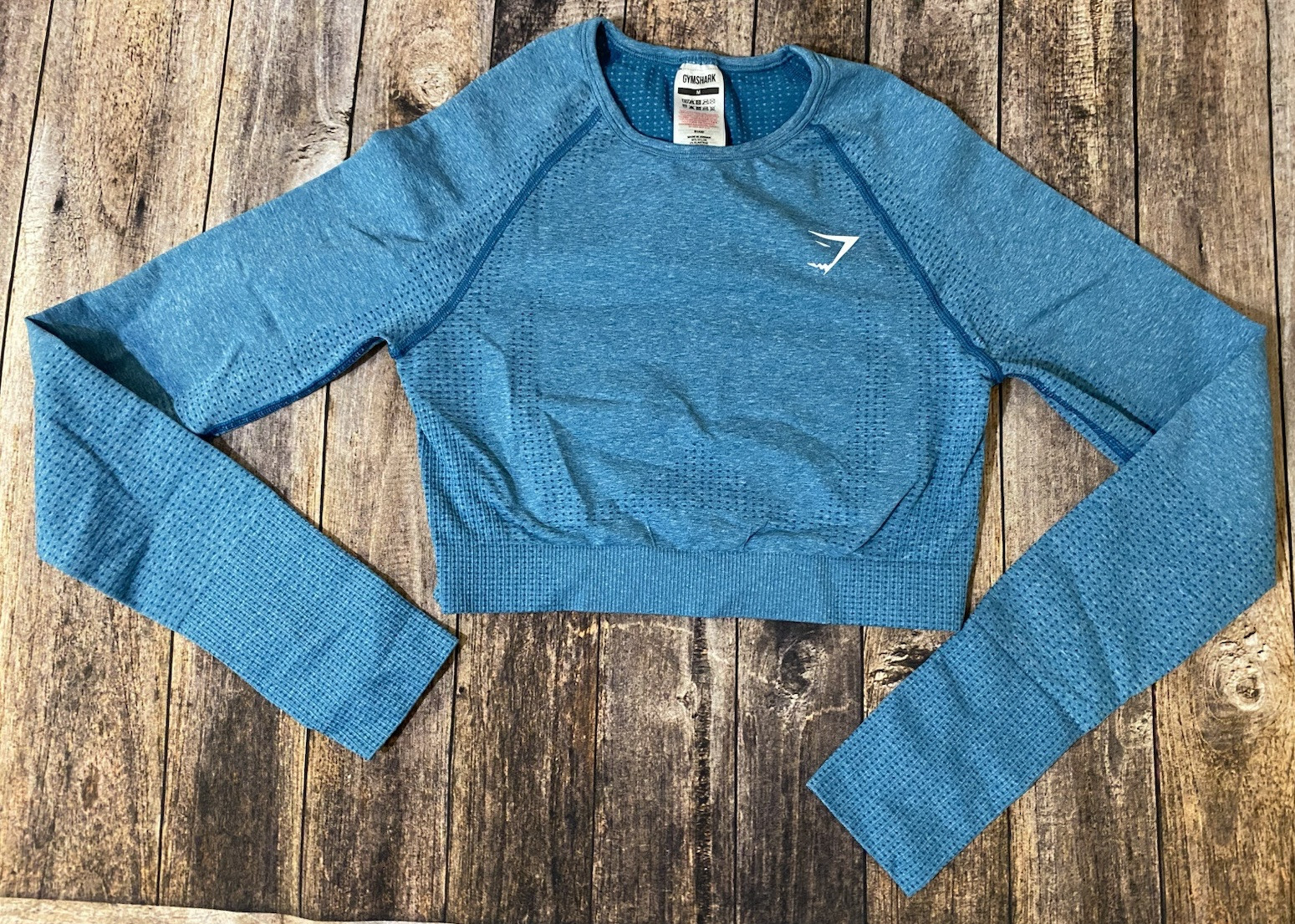 Gymshark Vital Seamless 2.0 Workout Crop Top Long Sleeve Medium Tahoe Teal Marl