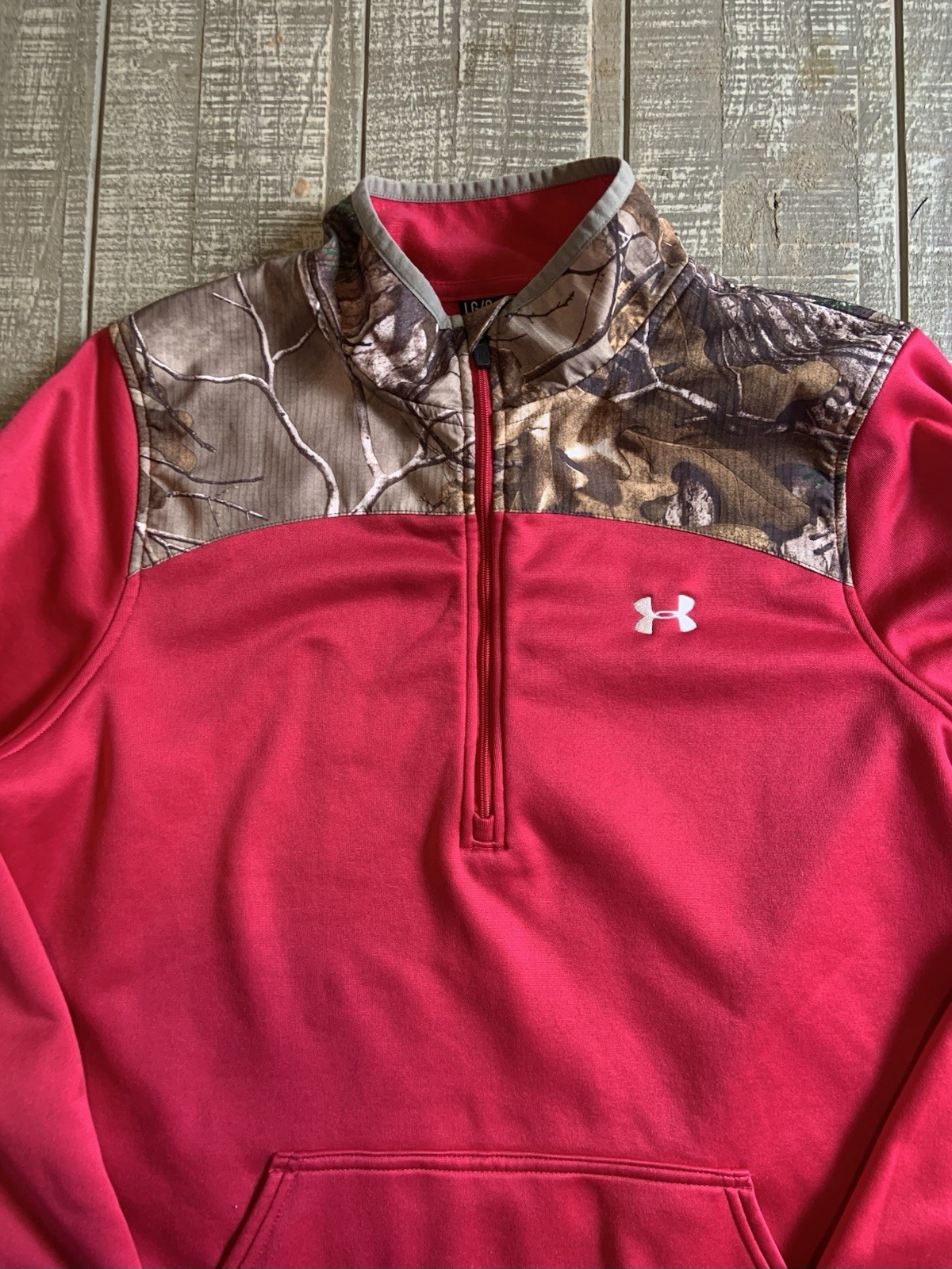 Under Armour Realtree Pullover Women’s Large Red Camo Cold Gear 1/4 Zip Fleece
