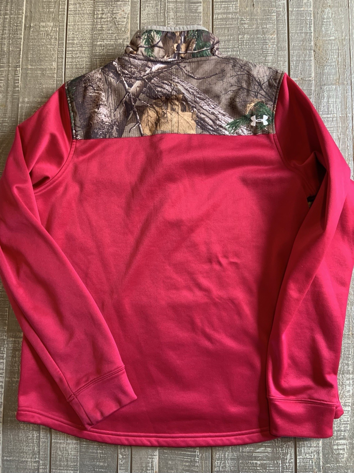 Under Armour Realtree Pullover Women’s Large Red Camo Cold Gear 1/4 Zip Fleece