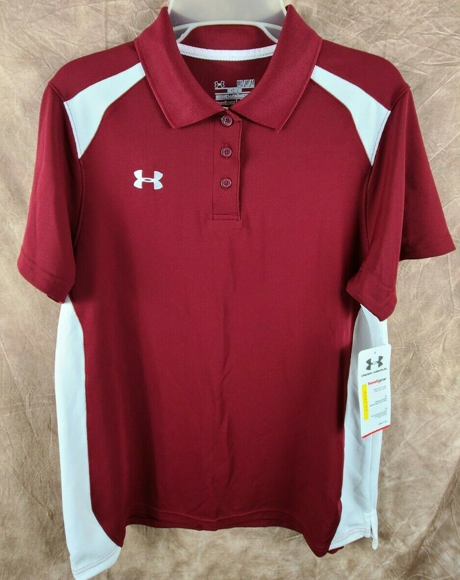 Medium Under Armour Semi-Fitted Heat Gear Polo Golf Coach Sports Women’s Maroon