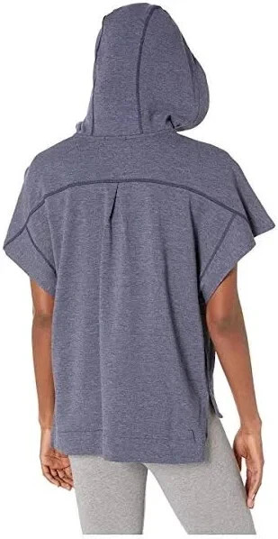 Smartwool Active Reset Short Sleeve Hooded Pullover Women M Blue Poly Wool Blend