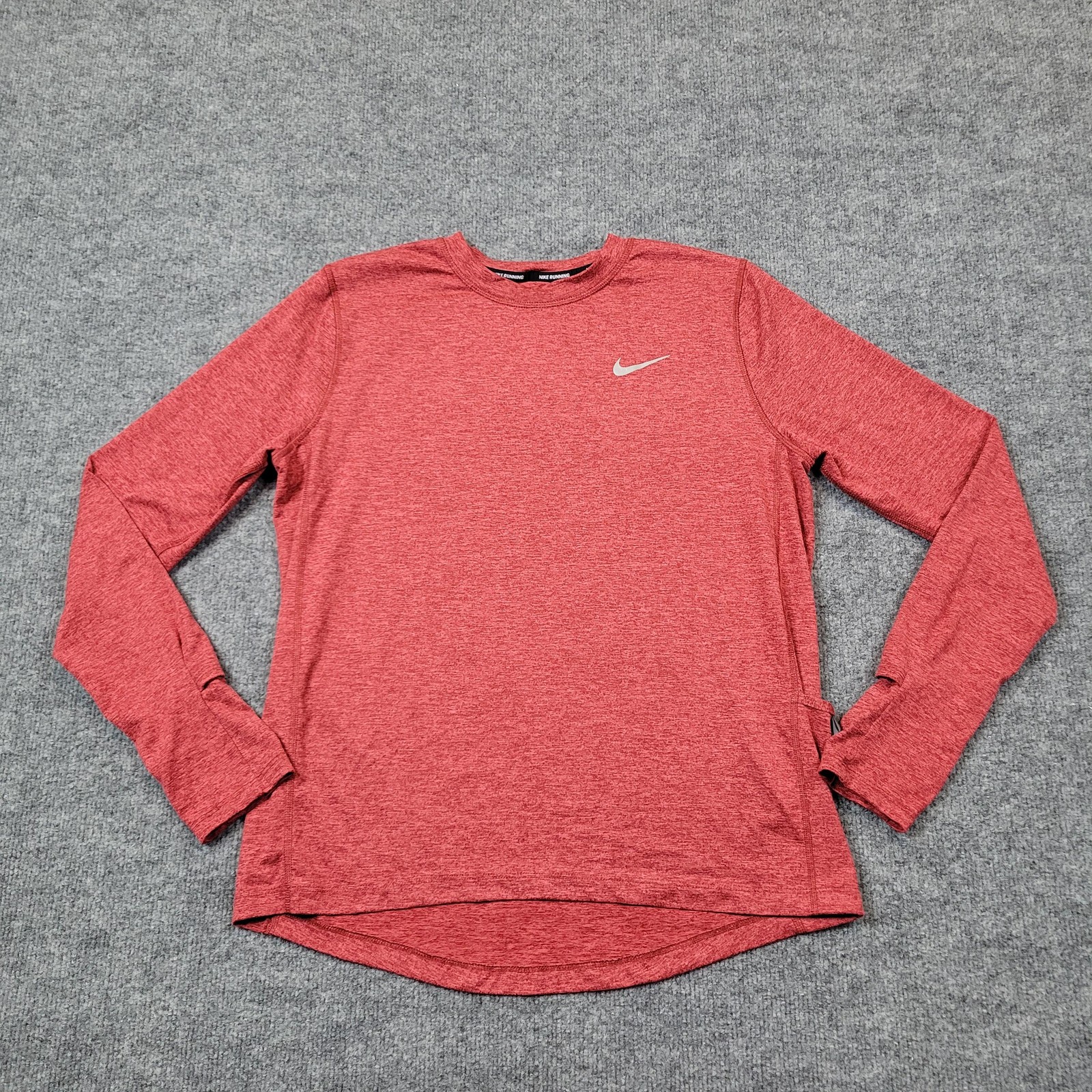 Nike Shirt Womens Medium Red Dri FIT Long Sleeve Running Athletic Top Active Run