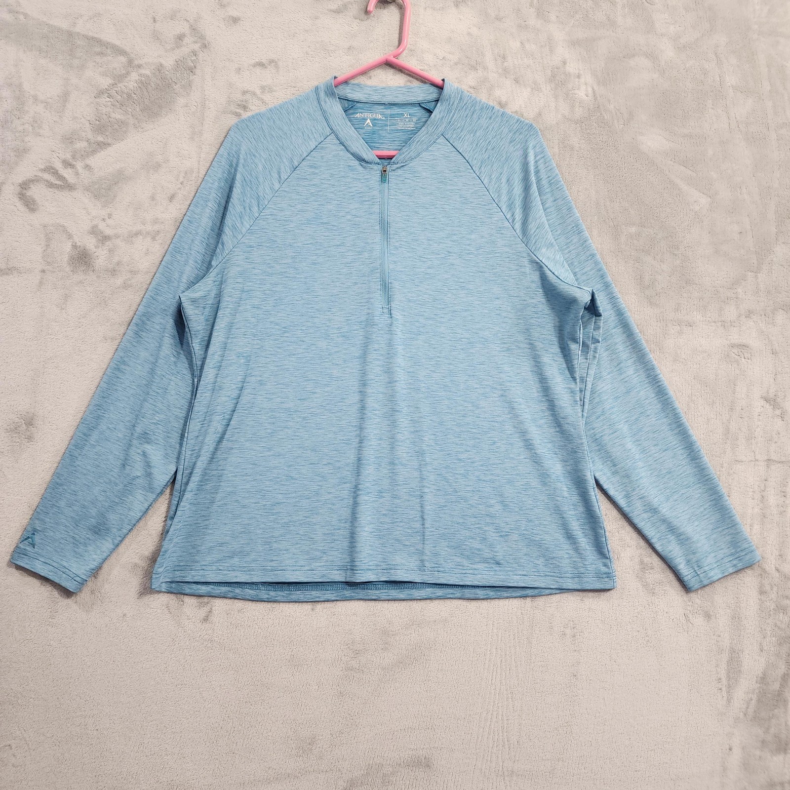 Antigua Top Womens XL Blue Lightweight 1/4 Zip Mock Neck Long Sleeve Stretch
