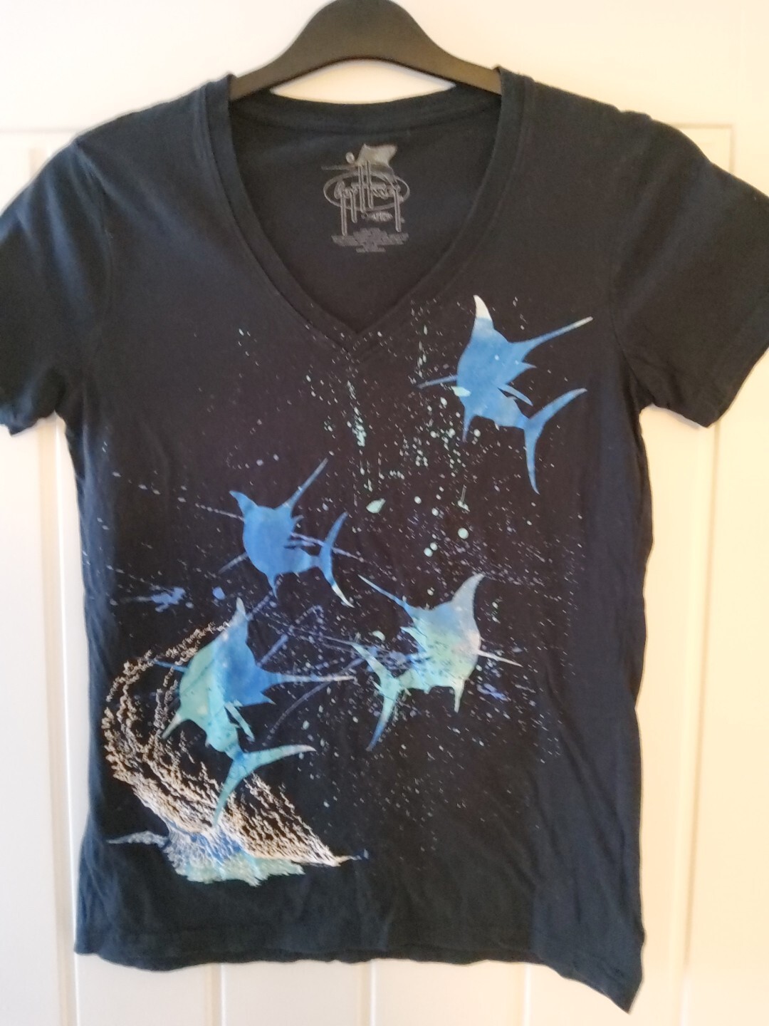 Guy Harvey By Afco Womens T Shirt Marlin Black Size Small PTP 17″ VGC