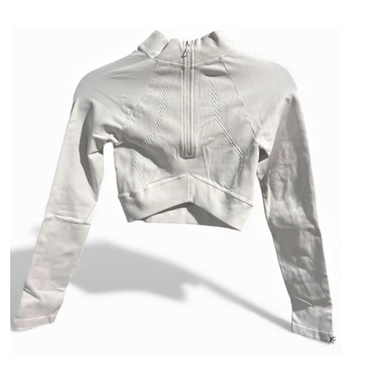 Joja Exhale Long Sleeve Luna White Seamless Crop Quarter Zip Top Size M