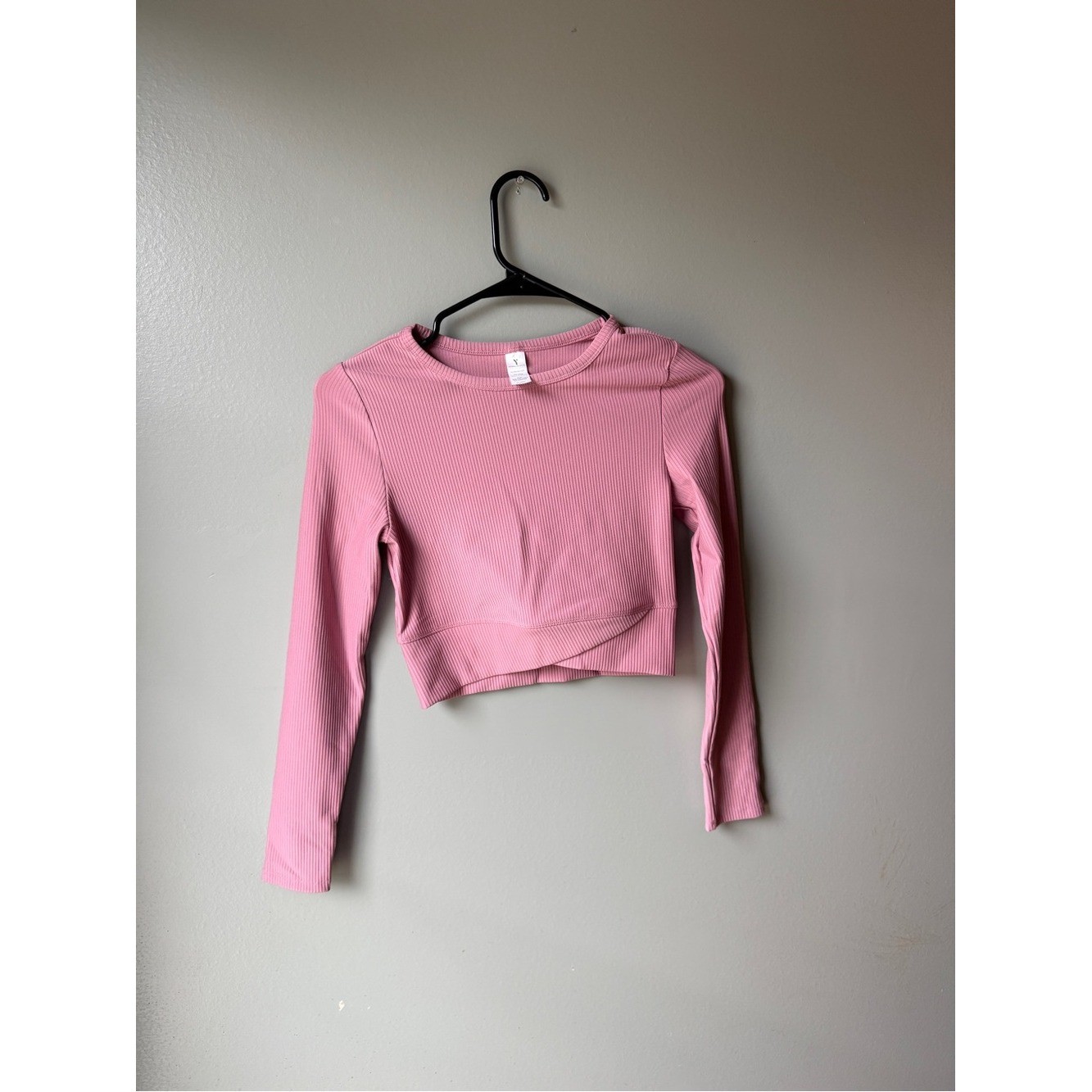 Yogalicious Pink Ribbed Wrap Front Crop Top Yoga