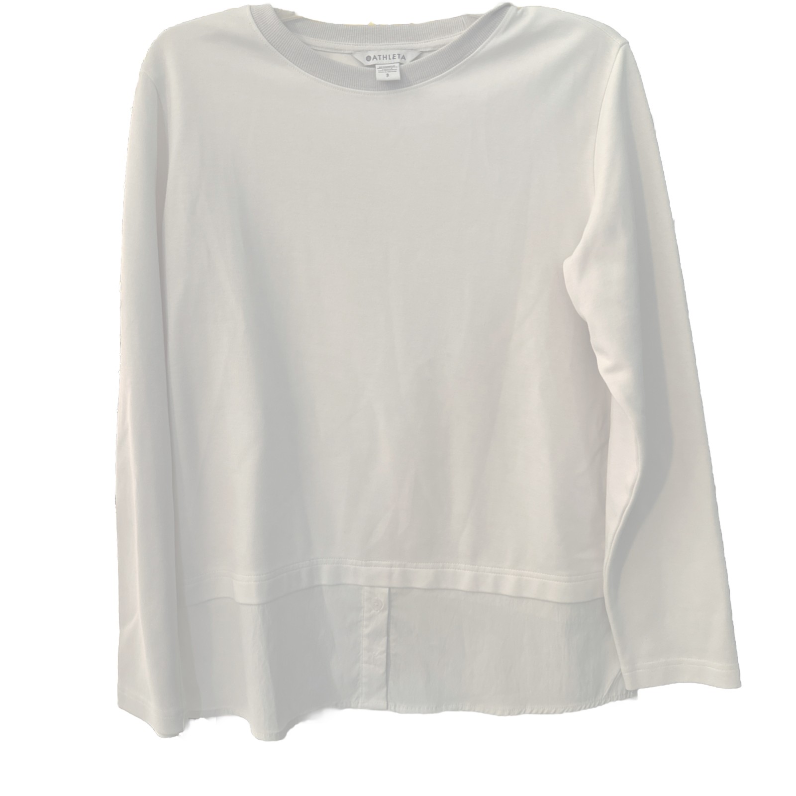 Athleta Size Small Gallery Top 2.0 Solid White Layered Pull Over Crew Neck