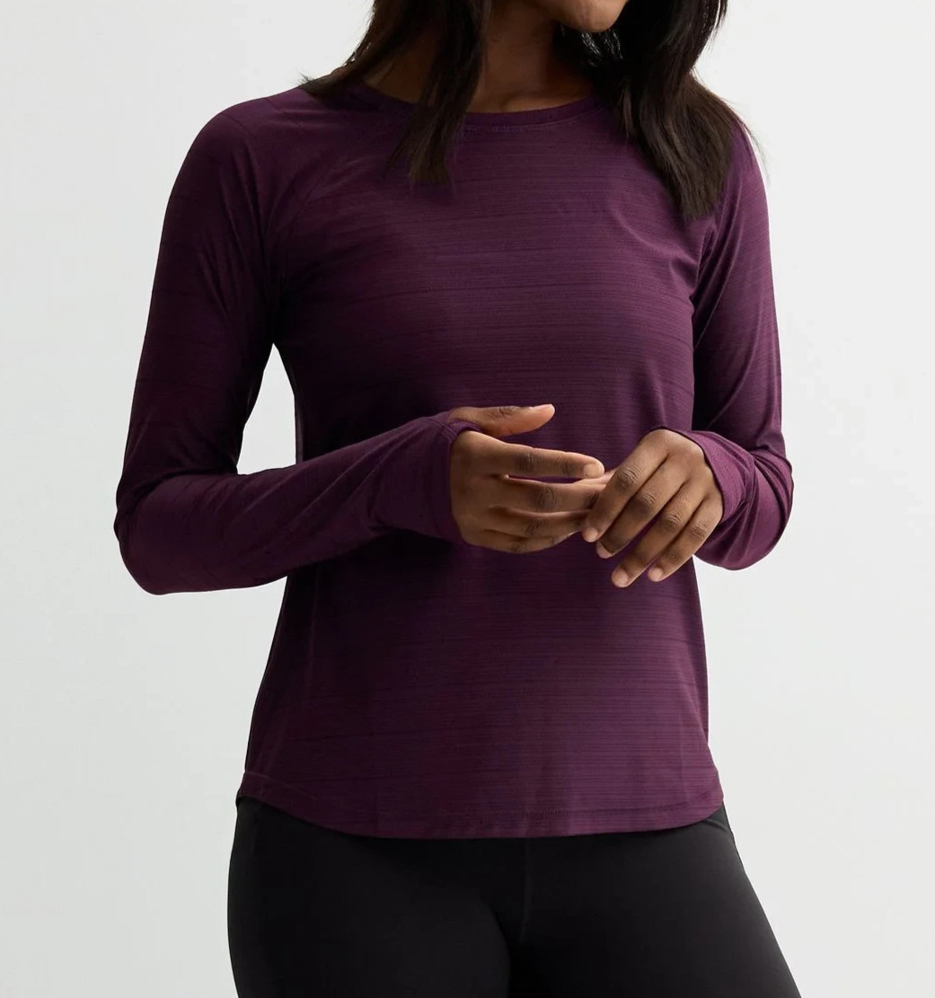 Tek Gear Women’s Plum Stripe Mesh Long Sleeve Tee (WT43A113RN2) Size L – NWT