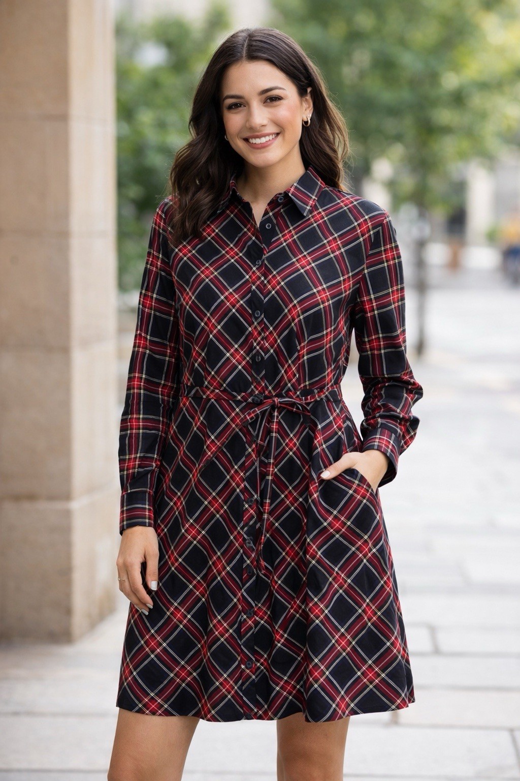 Brooks Brothers Wmn Long Sleeves Midi Shirt Dress Black Red Sz 2 Plaid Non iron