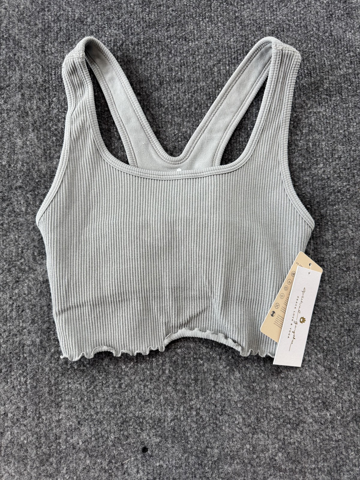 Spiritual Gangster Amor Shimmer Crop Tank Top Womens XS/S Silver Ribbed Seamless