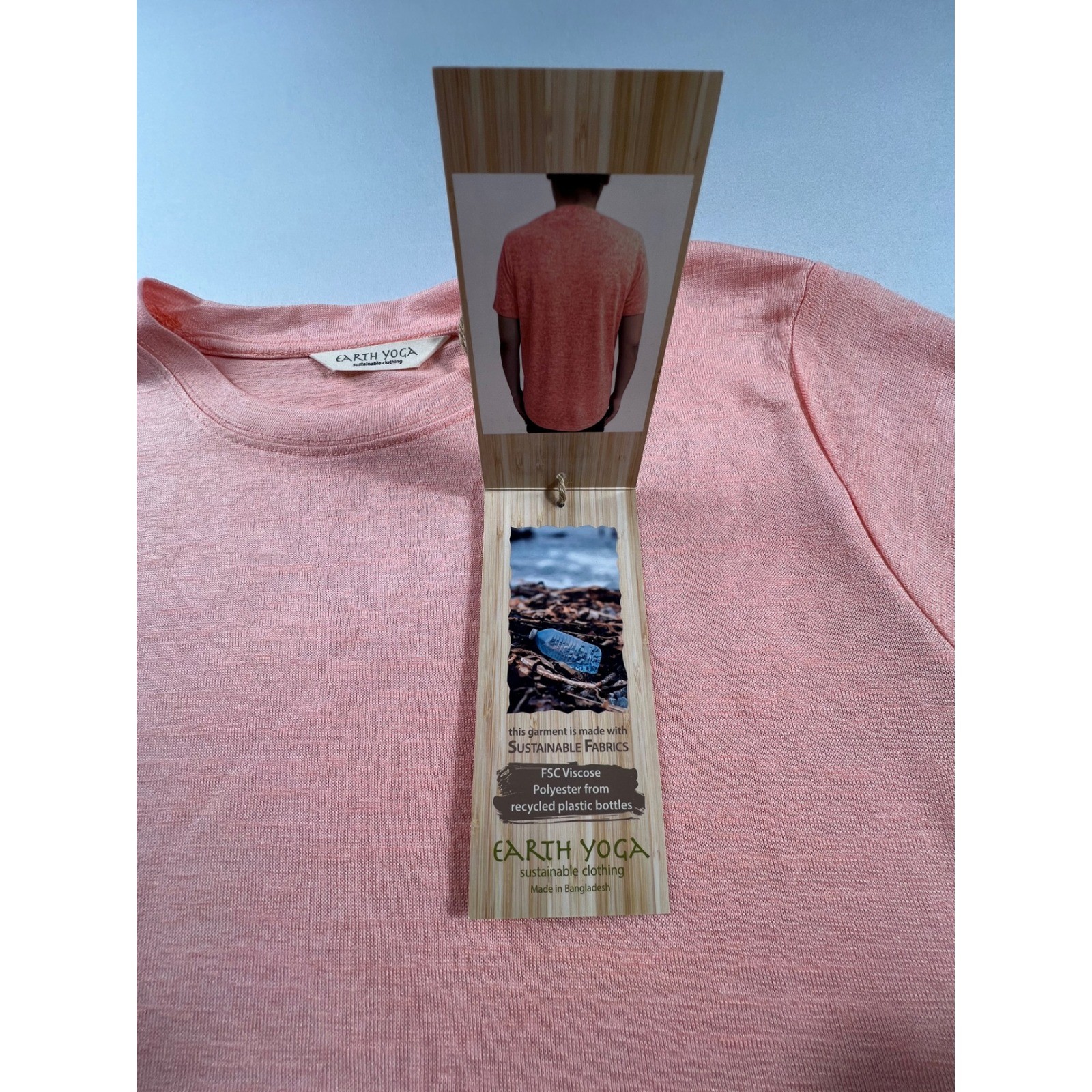 Earth Yoga Sustainable Tee Shirt Peach Bud Pink Viscose Recycled Poly 307953 L