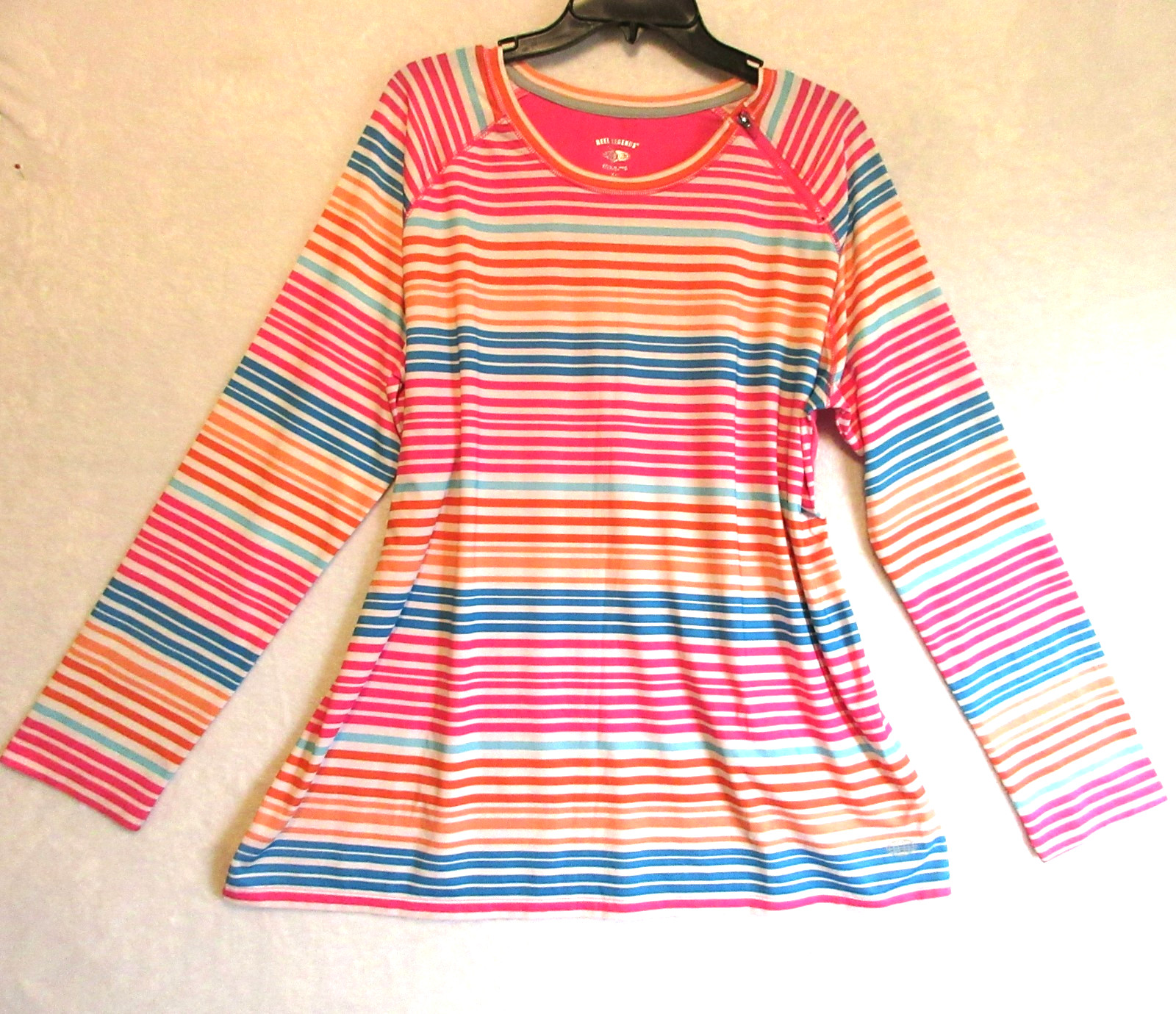 Reel Legends Keep it Cool Top Women’s Sz XL Pink/Multicolor Stripe Zip Shoulder
