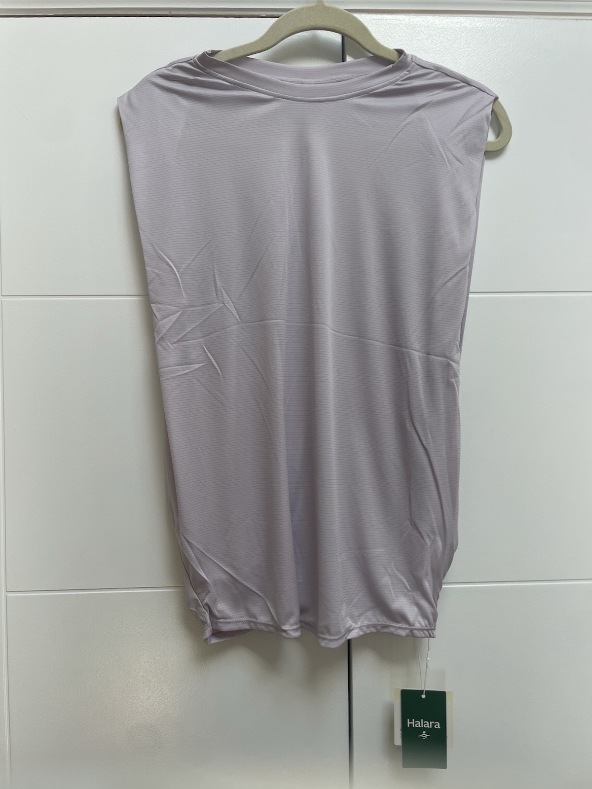 Halara Round Neck Ruched Workout Yoga Tank Top Sz M UPF 50+ Lilac Whisper Purple