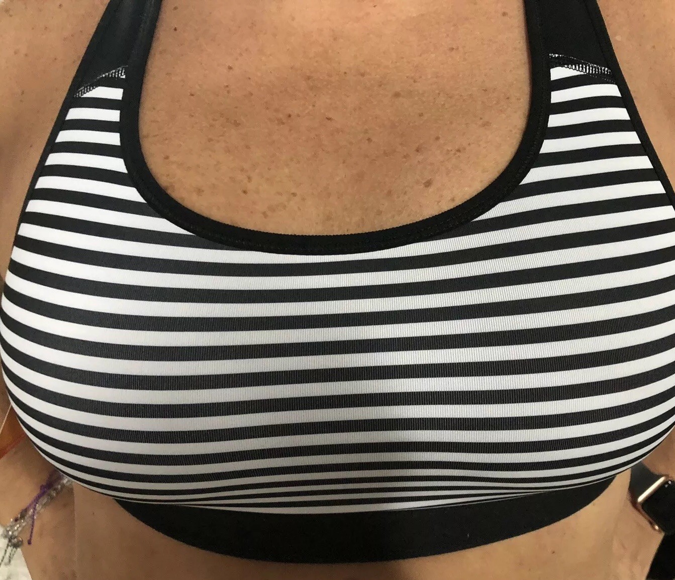 Champion Power Core Support Compression Sports Bra Large New Black White Stripes
