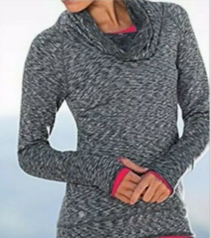 ATHLETA Space Dye Tranquility Pullover Cowl Neck Fleece Line Sz XXS Geode Blue