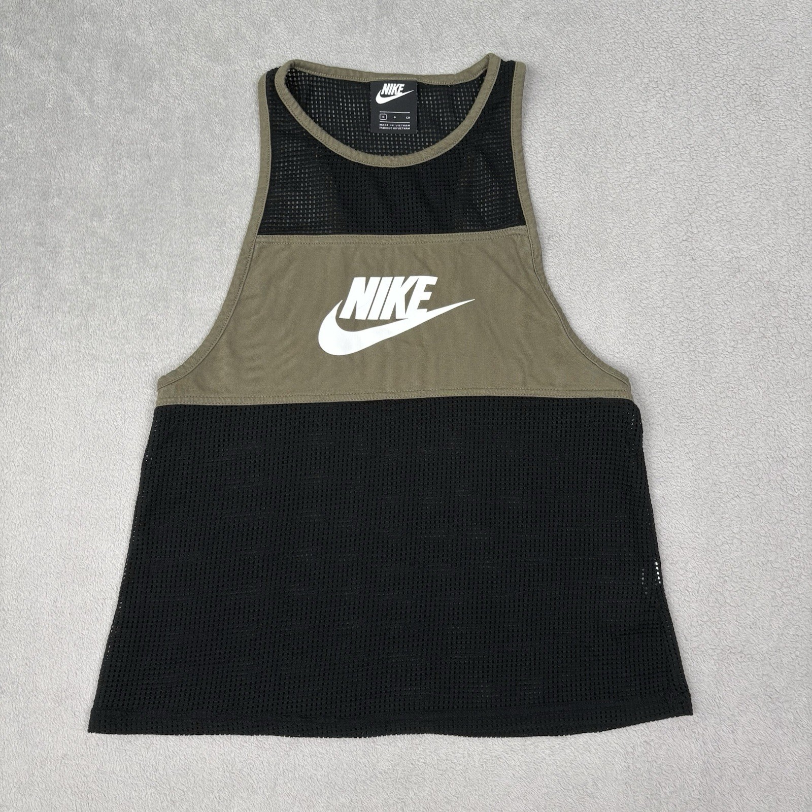 Nike Tank Top Womens Small Black Green Center Swoosh Dri Fit Athletic Gym Mesh