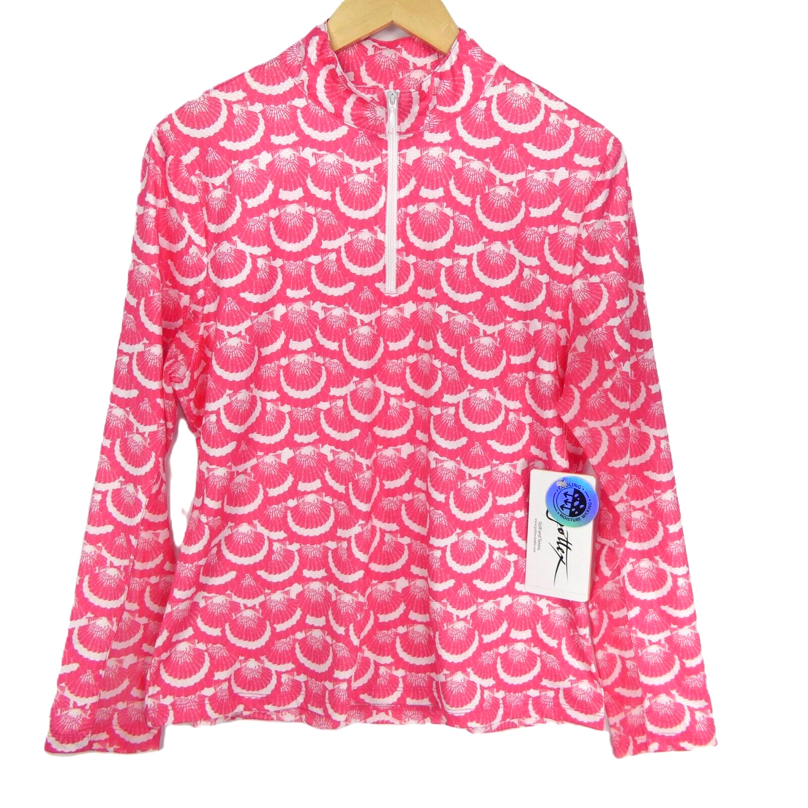 New X By GOTTEX Womens Coral L Seashell Moisture Wicking Golf Tennis 1/4 Zip Top