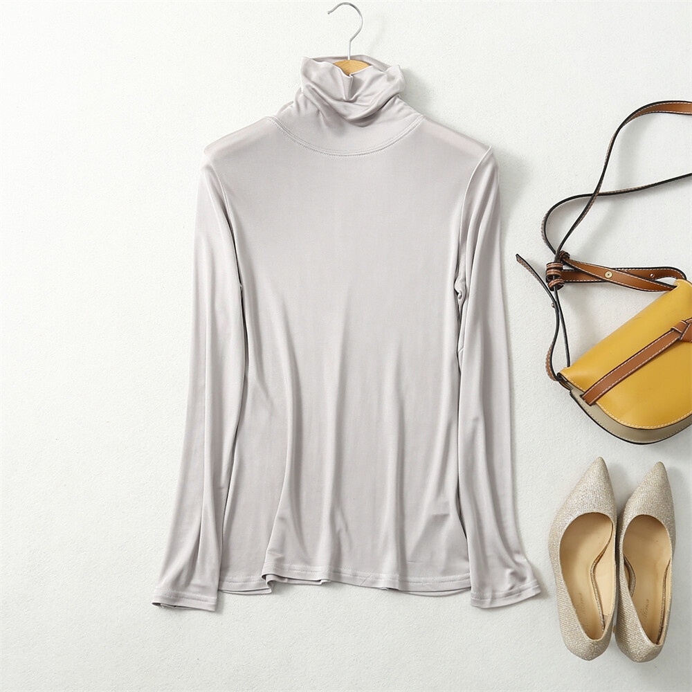 Mulberry Silk High-Neck Knit Top Women’s Long-Sleeve Undershirt for lady autumn