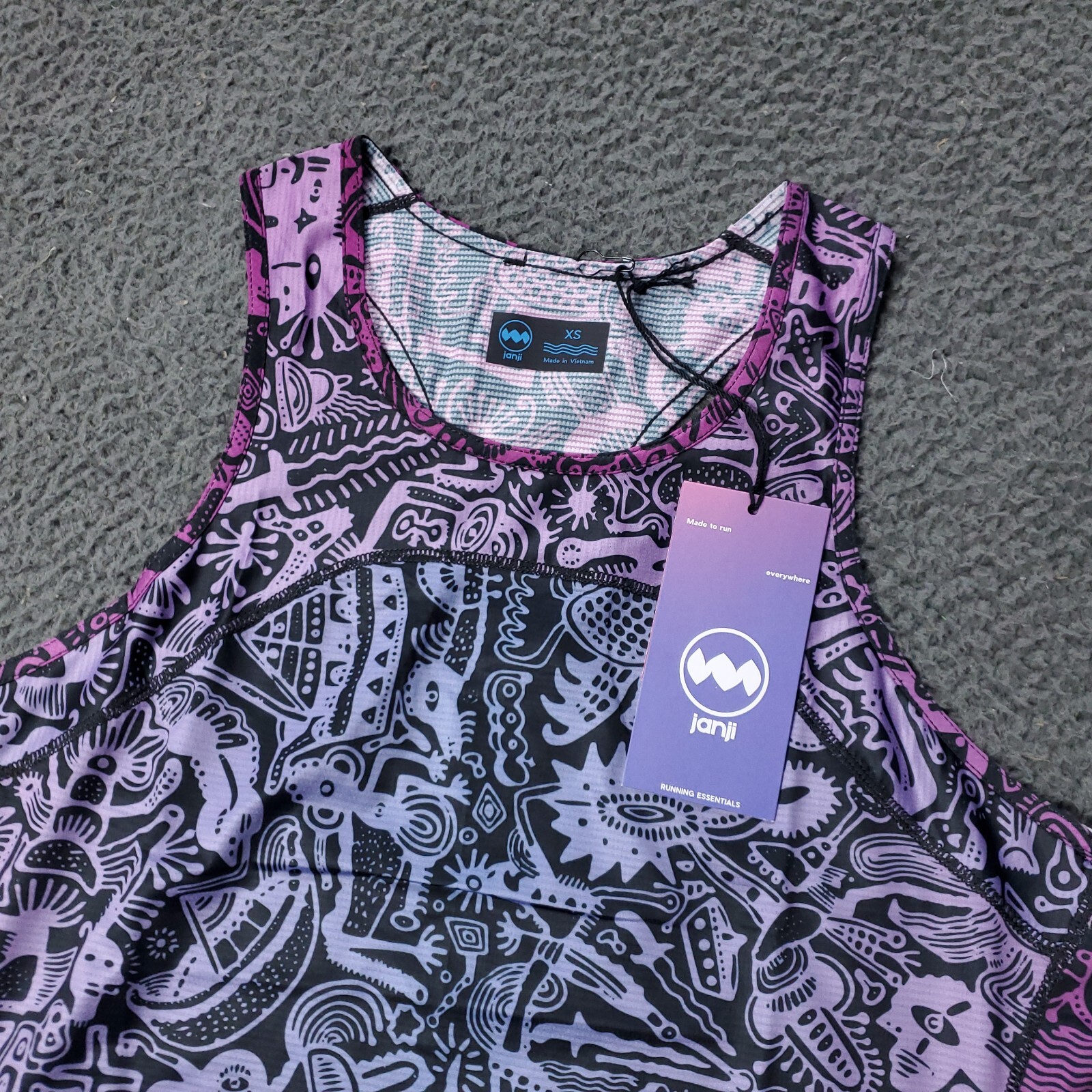 NEW $58 Janji Helio Tech Tank Top Batik Purple Polyester Womens XS Extra Small