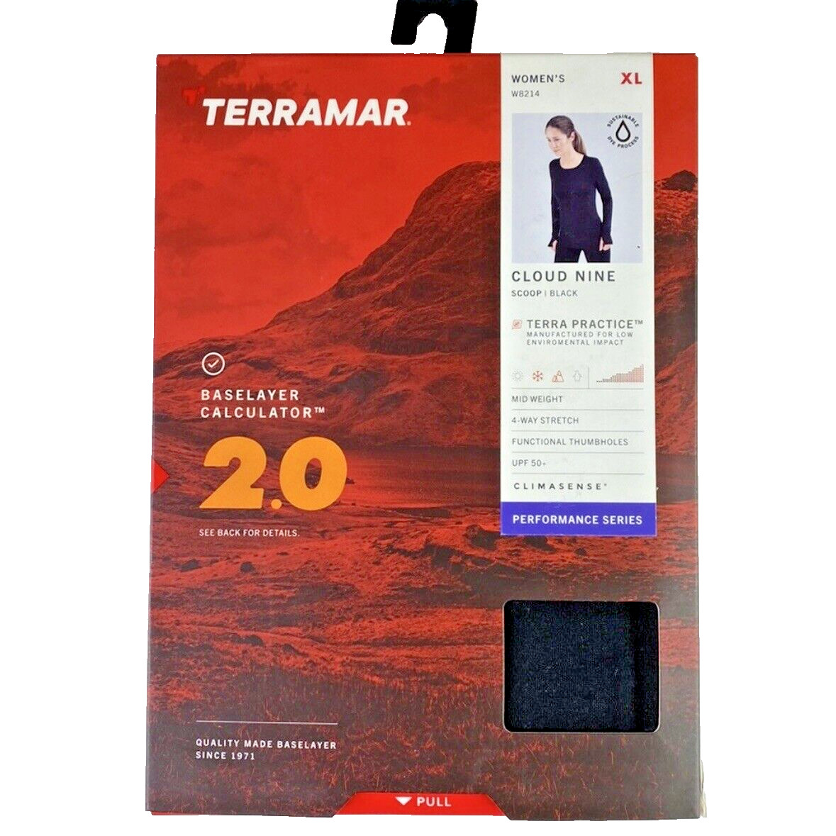 Terramar Cloud Nine 2.0 Scoop Neck Long Sleeve Black Base Layer Womens XL
