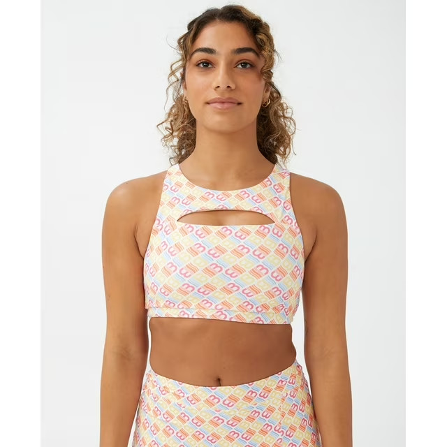 Cotton On Body Womens Smoothing Cutout Vestlette Crop Top Diagonal B Logo XS NWT