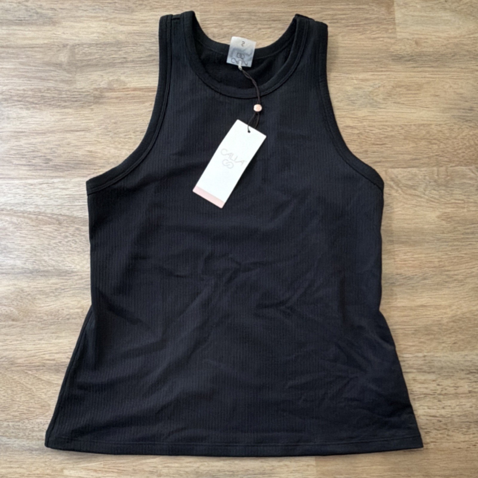 CALIA Racer Rib Tank Ribbed Athletic Fit Breathable S Pure Black WAX11284
