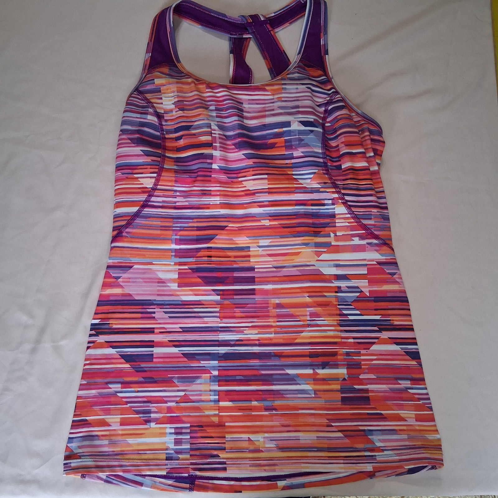 Xersion Fitted Built In Bra Racerback Striped Colorful Geometric Tank Top Medium